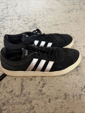 adidas Black Suede Sneakers with Silver Three Stripes